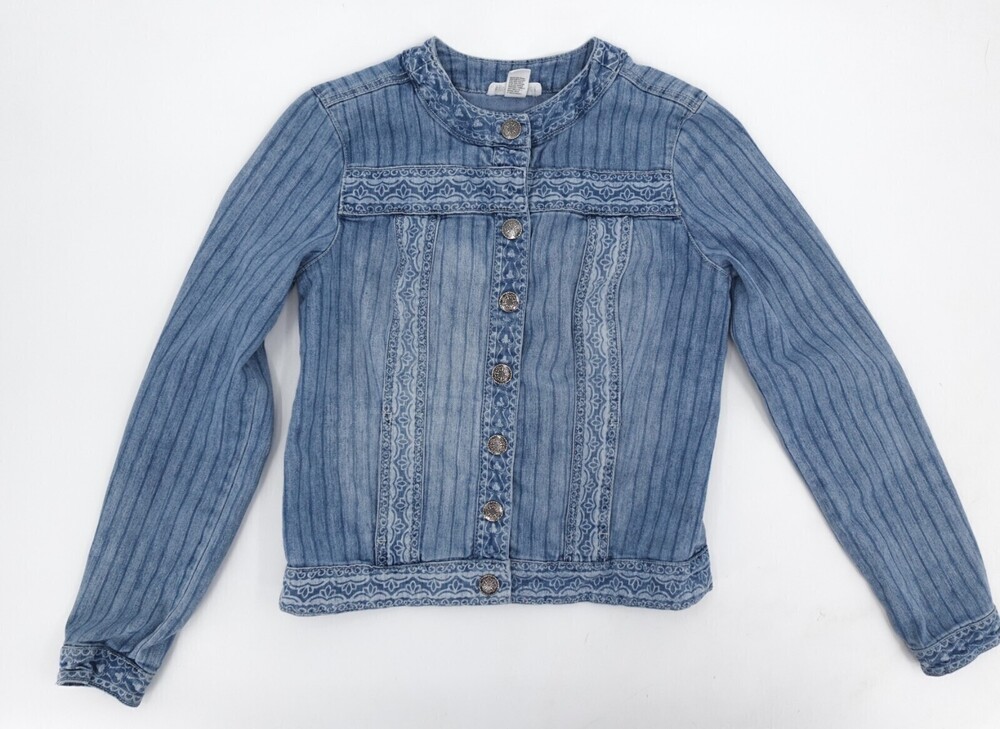 Indigo Thread Denim Jacket Womens Extra Small Blue Button Striped Jean